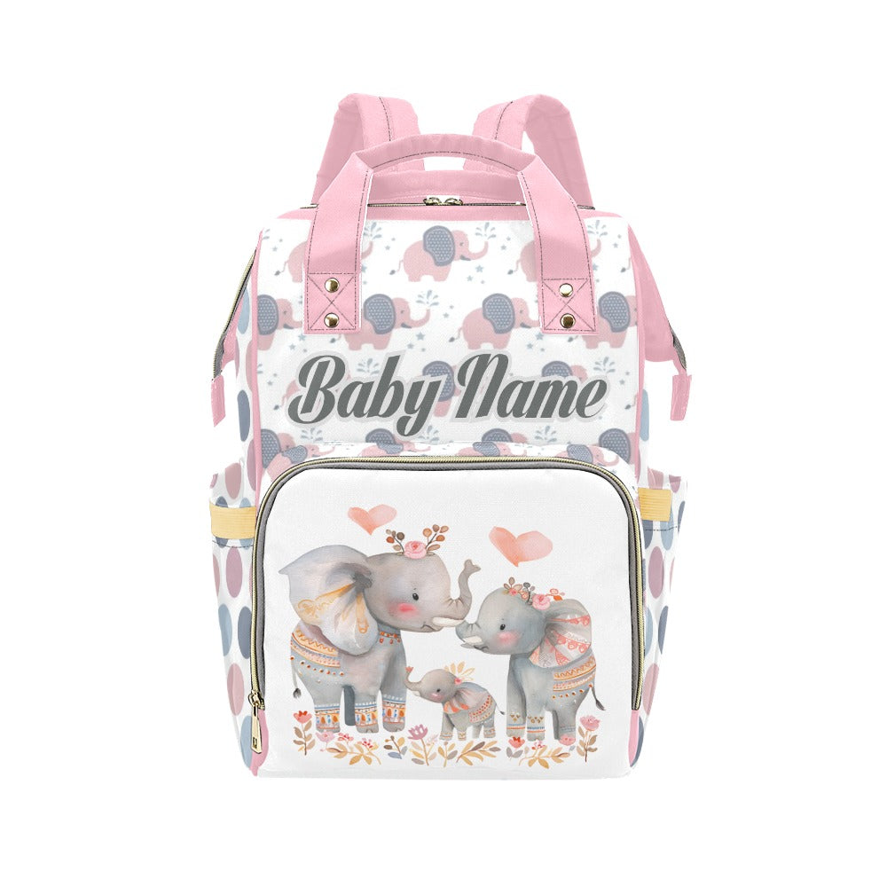 PinkElephants-01 Multi-Function Diaper Backpack/Diaper Bag (Model 1688)