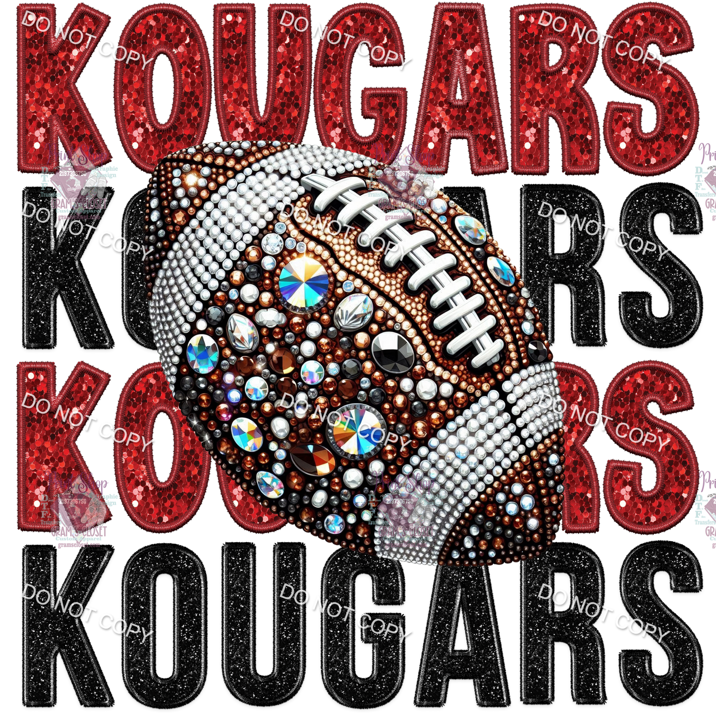 KV Kougars Mascot Rhinestone Football DTF Transfers