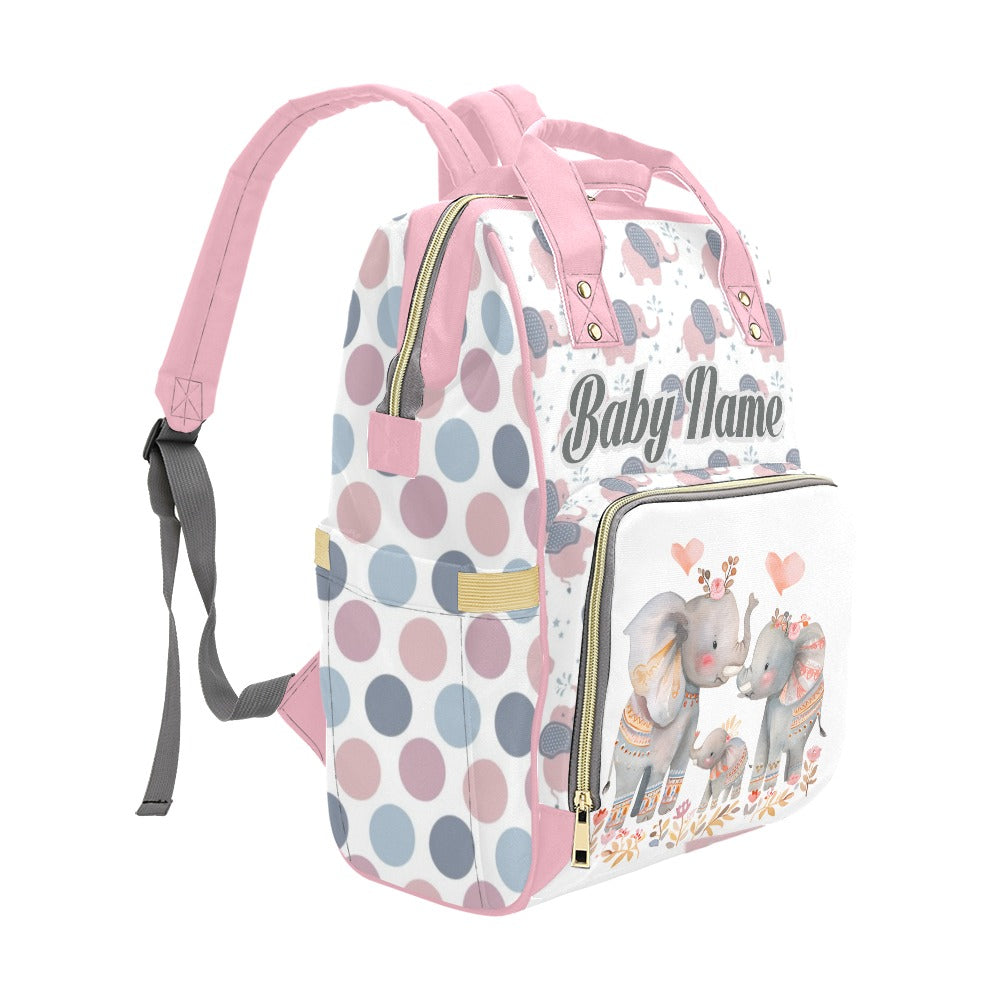 PinkElephants-01 Multi-Function Diaper Backpack/Diaper Bag (Model 1688)